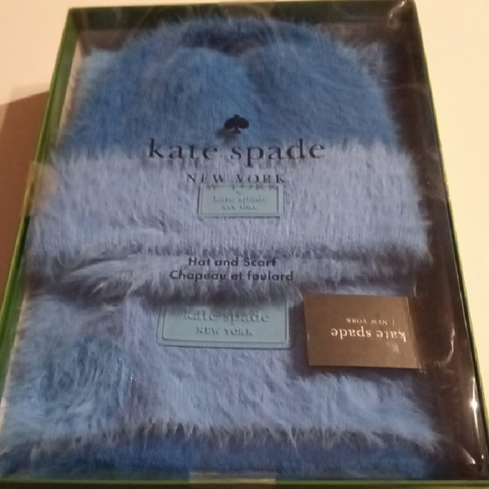 Kate Spade Fuzzy Blue Hat and Scarf Set